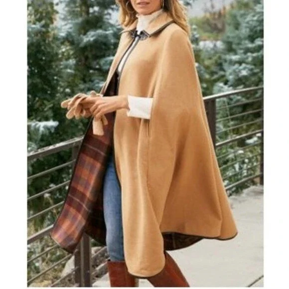 Soft Surroundings Newstead Abby Cape Jacket Tan Poncho Womens Size Medium H14415 - Picture 16 of 16